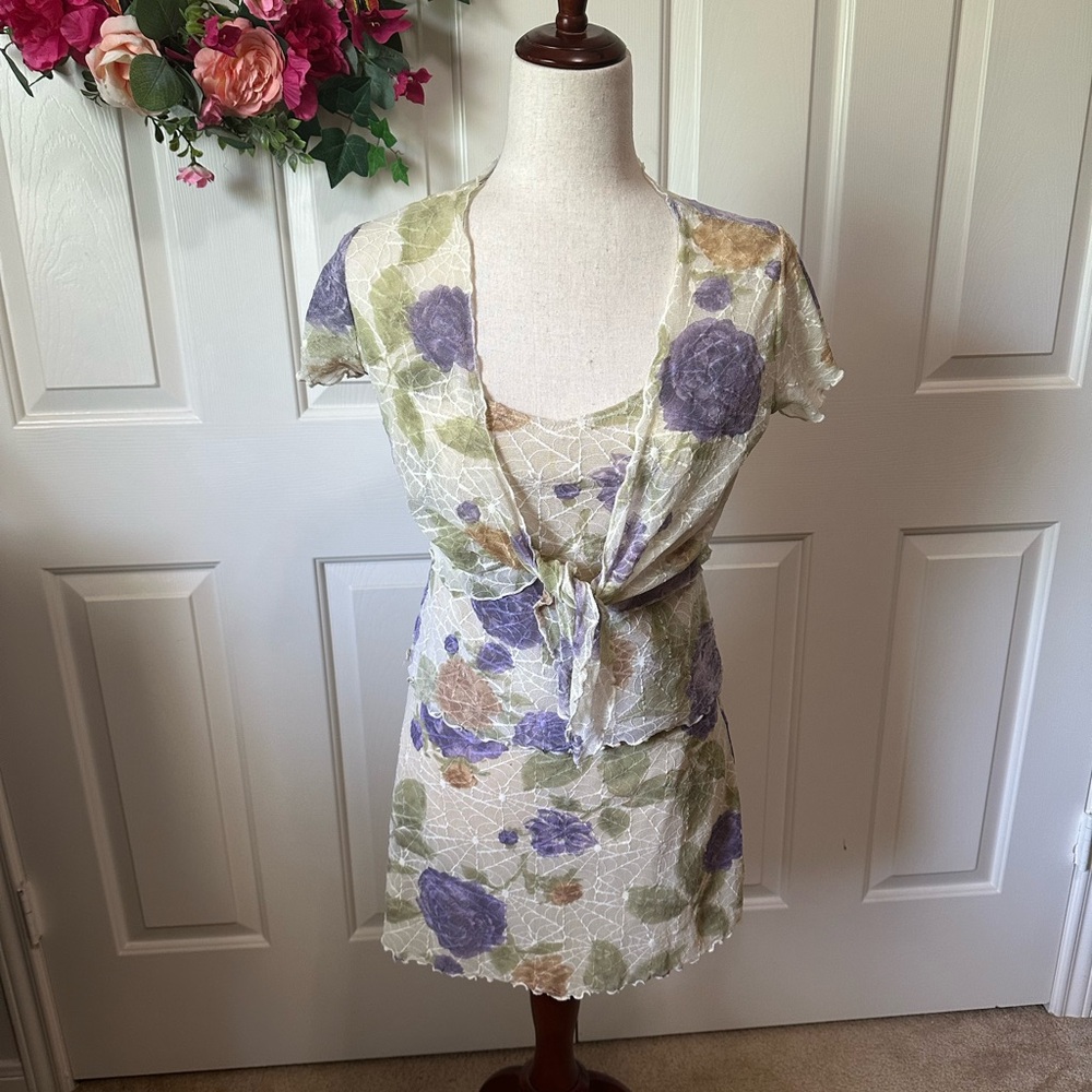 Tim Club | Cute Sheer Floral Dress with Tie Detail